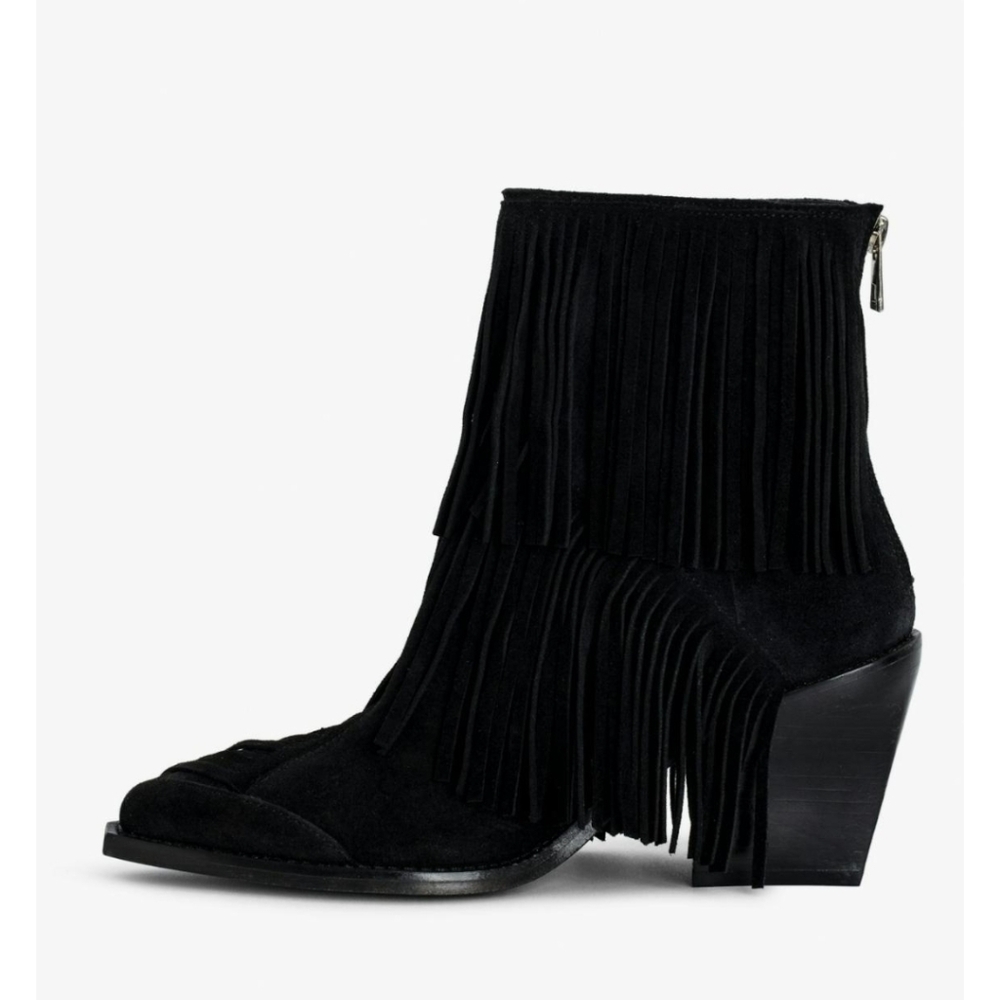 Zadig & Voltaire Black Fringe Ankle Booties
